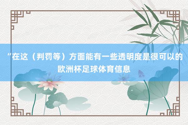 “在这（判罚等）方面能有一些透明度是很可以的欧洲杯足球体育信息